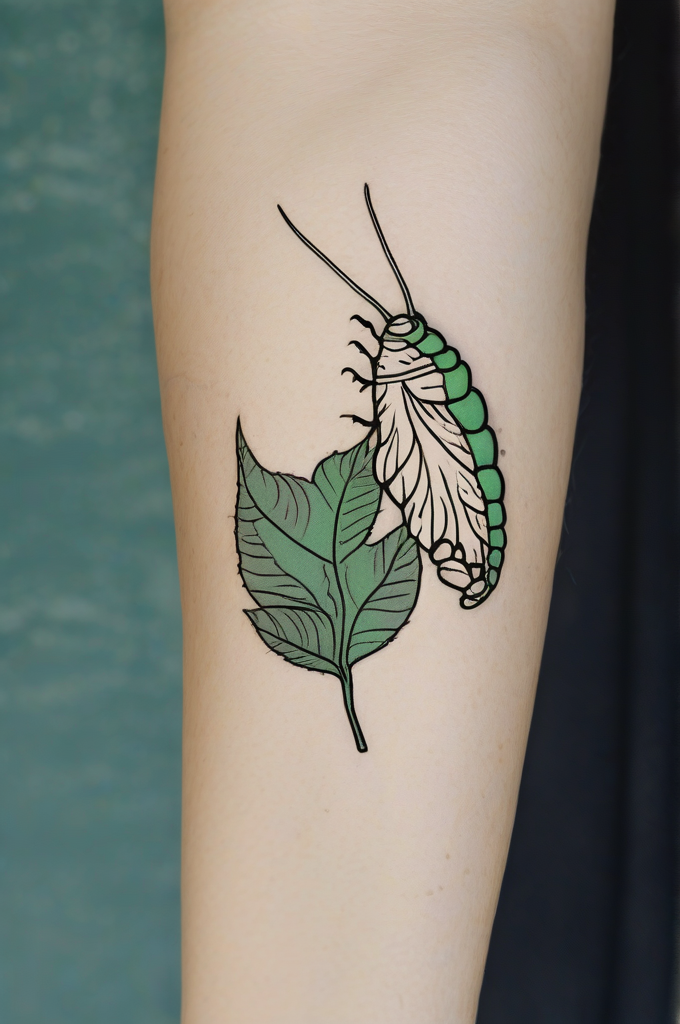 Story scene 1 — caterpillar on a leaf